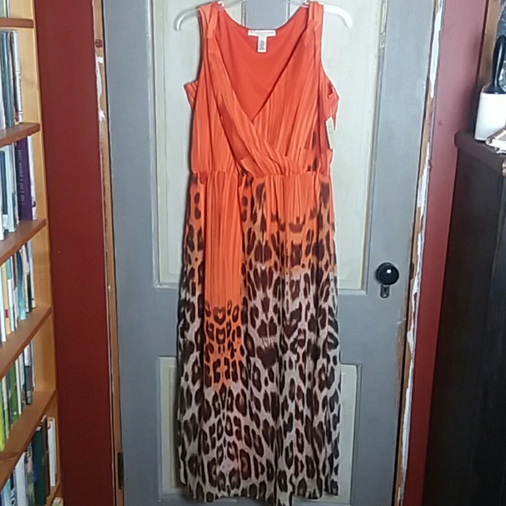 NWT Studio West Maxi Dress Orange Leopard Print